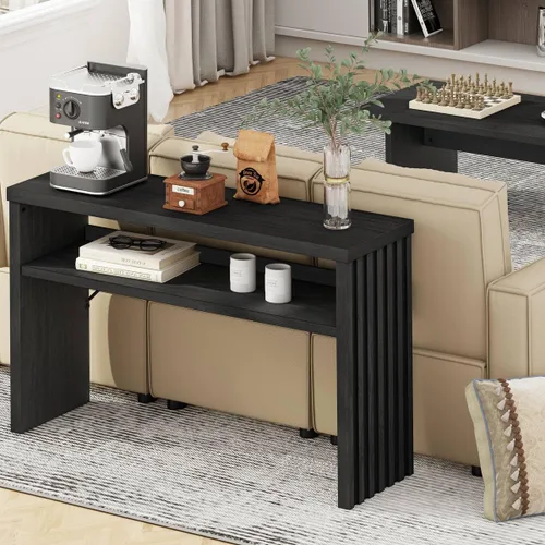 Miniatura 8 de BON AUGURE Mesa consola con almacenamiento, mesa de entrada negra, mesas de sofá de madera detrás del sofá para sala de estar, mesas de entrada