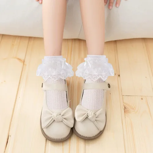 Miniatura 15 de Looching 5 pares de calcetines de encaje con volantes y lazo con volantes de malla con ojales de princesa, calcetines de vestir al tobillo