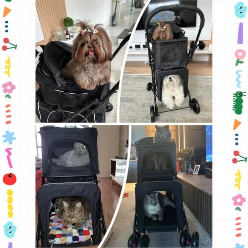 Miniatura 2 de Cochecito doble para perros con portavasos, cochecitos plegables 3 en 1 para gatos con 2 transportadores desmontables, cinturón de seguridad, funda
