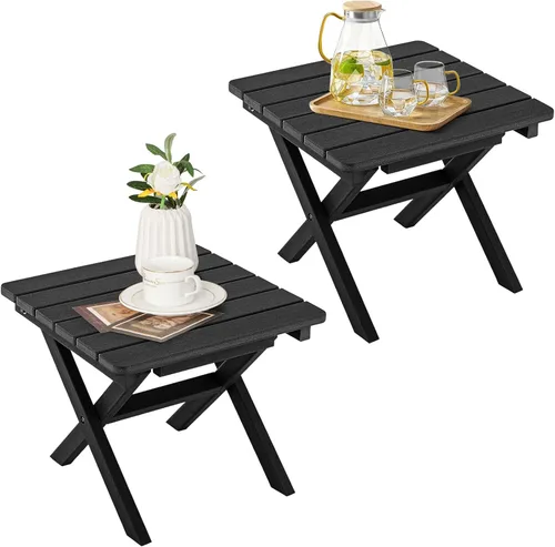 Tangkula Mesa auxiliar plegable Adirondack, mesa auxiliar de patio de HDPE para exteriores para silla Adirondack, mesa de centro cuadrada con patas
