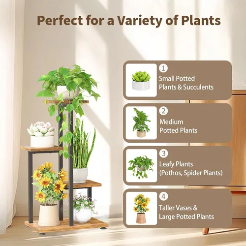 Miniatura 7 de LASZOLA Soporte de Madera de 4 Niveles en Negro para Plantas de Interior, Resistente y de Gran Capacidad, Estante de Flores Vertical de Múltiples