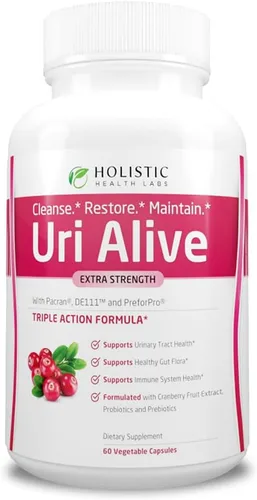 Uri Alive Suplemento de apoyo urinario extra fuerte para el tracto urinario, la vejiga, la flora intestinal y la salud del sistema inmunológico (60