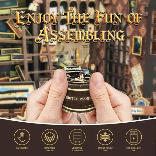 Miniatura 7 de Kit de rincón de libros para adultos y adolescentes, kit de casa en miniatura con luz LED, rompecabezas de madera 3D para adultos, regalos de madera
