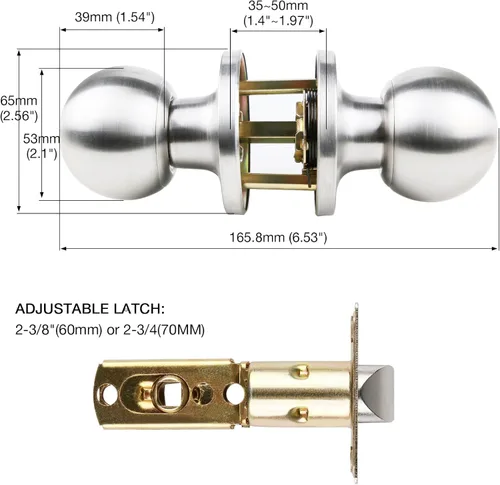 Miniatura 2 de GSCZ Pomo de Puerta de Paso Níquel Cepillado, Pomo de Puerta Redondo para Puertas de Pasillo y Armario, Cerradura de Puerta Sin Bloqueo, Herrajes