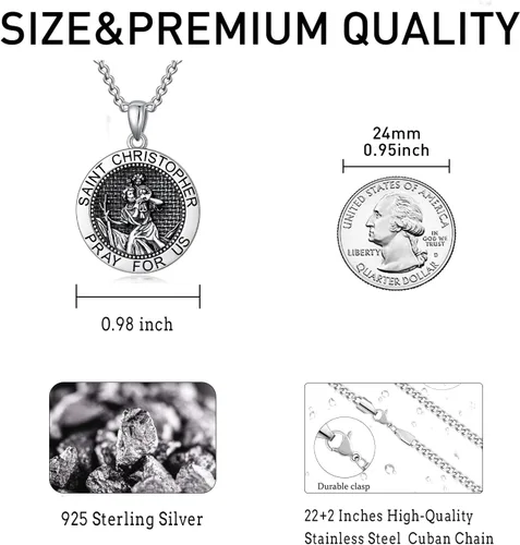 Miniatura 10 de CEKAMA - Collar de plata de ley 925 con dije de amuleto para hombres y mujeres, con cadena de 0.098 in, 22 pulgadas + 2 pulgadas