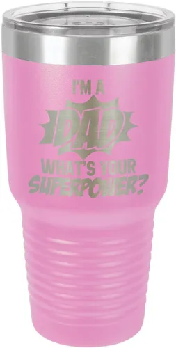 Miniatura 9 de IM A DAD WHATS YOUR SUPERPOWER Vaso de 30 onzas con pajita y tapa superior deslizante Taza de viaje grabada con láser Comparar con Yeti Rambler