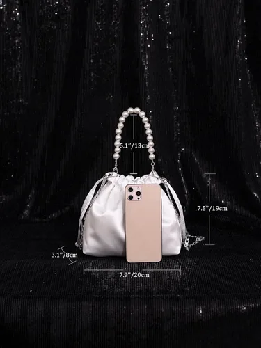 Miniatura 5 de Verdusa Bolso de noche de satén para mujer, bolso de mano con cordón de perlas