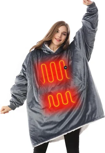 Miniatura 11 de Venustas Manta térmica con capucha con batería, sudadera unisex de gran tamaño Sherpa para mujeres y hombres Alpaca