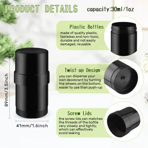 Miniatura 2 de 15 piezas de recipientes vacíos de plástico para desodorante con tapón de rosca, tubos de desodorante DIY, tubos de bálsamo labial rellenables
