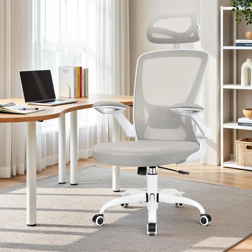 Miniatura 13 de BESTFAIR Silla de oficina ergonómica, sillas de oficina de malla transpirable con soporte lumbar ajustable, brazos abatibles, silla de escritorio