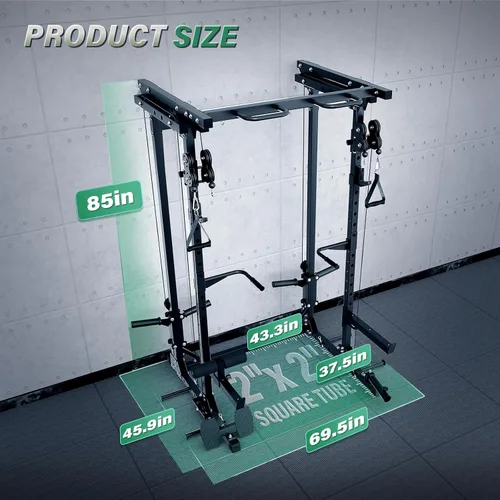 Miniatura 6 de MAJOR FITNESS Drone3 Power Rack, banco de sentadillas para gimnasio en casa de 2500lbs multifunción con sistema de polea doble, barra de tracción