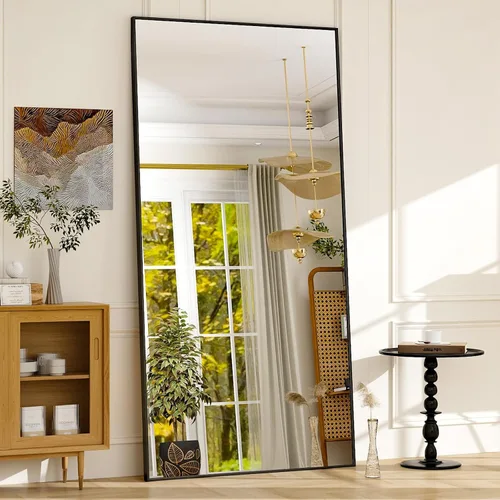 Miniatura 16 de GLSLAND Espejo de cuerpo completo de 64 x 21 pulgadas, espejo rectangular independiente, para colgar o inclinar, de aleación de aluminio, para Negro