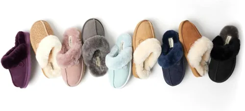 Miniatura 100 de Dearfoams Fireside Sydney Pantuflas anchas de piel de oveja para mujer, para interiores y exteriores