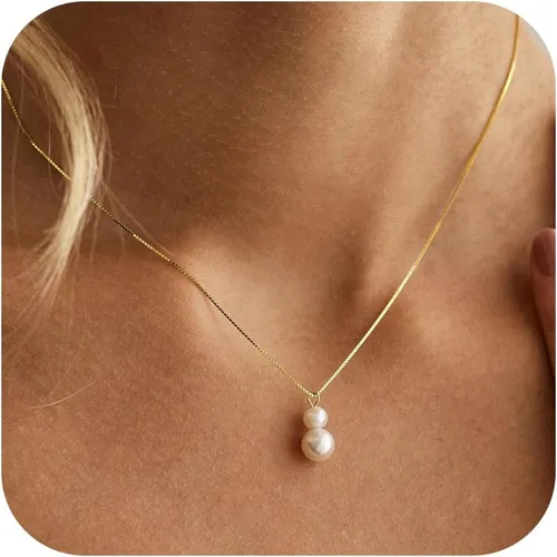 Collares de perlas doradas para mujer, a la moda. Collar delicado chapado en oro de 14 K, sencillo y en capas, ideal como joyería para bodas,