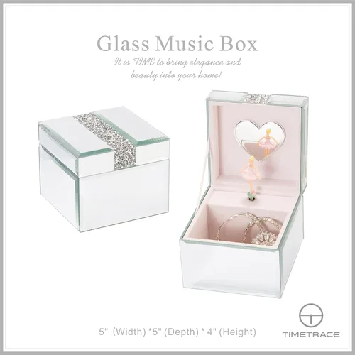 Miniatura 3 de Caja de joyería musical con espejo de diamante de plata Caja de joyería de bailarina para niñas Caja de cristal pequeña Joyero de cristal