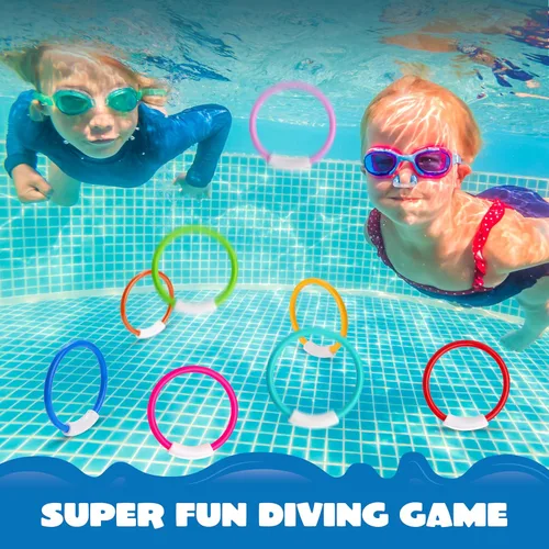 Miniatura 5 de JOYIN Anillos de buceo, juguetes de piscina, 8 piezas de anillos de piscina coloridos para niños, entrenamiento subacuático, juguete de buceo
