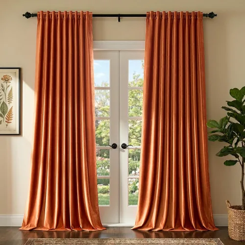 Miniatura 16 de PRIMROSE Cortinas de terciopelo champán de 63 pulgadas de largo para sala de estar, juego de 2 paneles opacos, bolsillo para barra, pestaña trasera