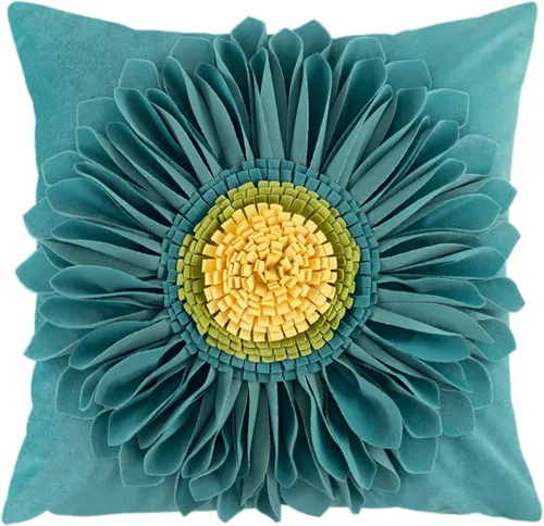 Miniatura 35 de OiseauVoler - Funda de cojín decorativa, hecha a mano, con girasol 3D, para sala de estar, hogar, cama, decoración de 18x18 pulgadas Azul-azul