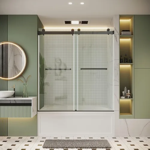 Miniatura 10 de Puerta de ducha ajustable de 56"-60" (ancho) x 76" (alto), puerta de ducha sin marco, puerta de ducha de doble corredera, puerta de ducha con diseño
