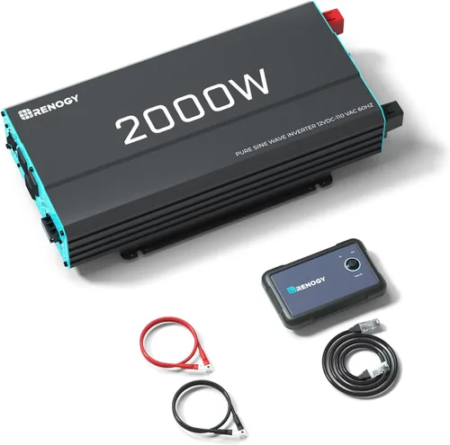 Renogy Inversor P2 de onda sinusoidal pura de 2000W, convertidor de 12V CC a 110V CA, inversores de energía solar fuera de la red para vehículos,