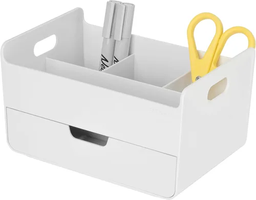 Miniatura 15 de BLUE GINKGO Organizador de escritorio portátil, compacto, 3 compartimentos, almacenamiento de medio cajón, soporte para bolígrafos, organizador