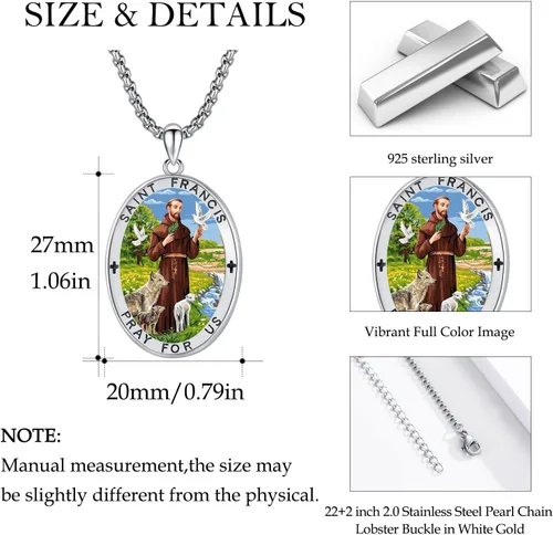 Miniatura 565 de Collar con colgante de plata de ley 925 con medalla de San Patrón, joyería religiosa para hombres y mujeres, con cadena de acero inoxidable 316L