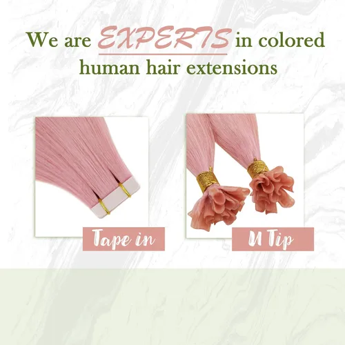 Miniatura 7 de RUNATURE Extensiones de cabello humano color rosa con cinta adhesiva, 12 pulgadas, 0.71 onzas, 10 unidades, color rosa claro, extensiones de cabello