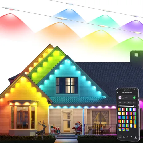 Brizled Luces permanentes inteligentes esenciales, 150 pies, 90 LED RGB, luces permanentes para exteriores, funcionan con Alexa y Google, control de