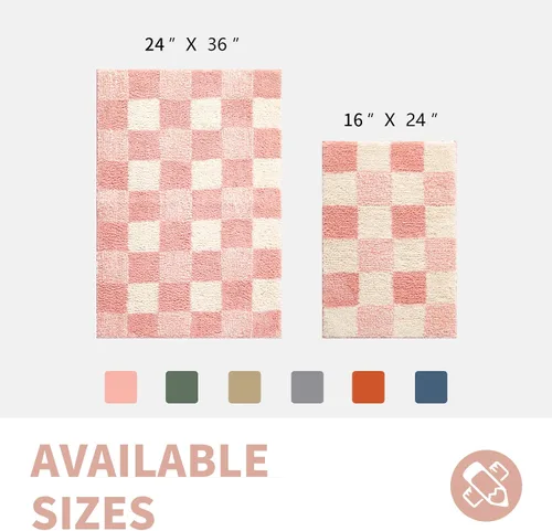 Miniatura 6 de CozeCube - Tapetes de baño a cuadros escoceses, antideslizantes, afelpados, peludos, esponjosos, lavables, navideño, rosa cerezo, 36 x 24 pulgadas