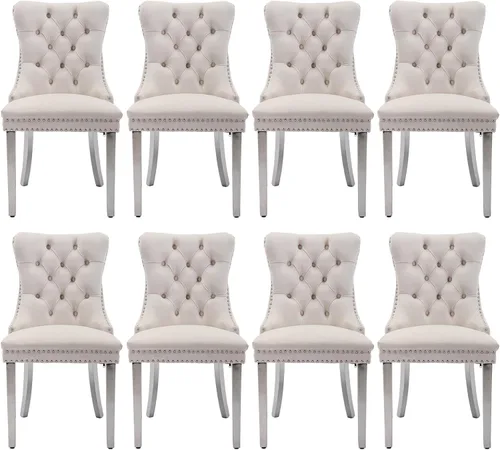 Miniatura 10 de Juego de 2 sillas de comedor tapizadas de terciopelo, sillas laterales de cocina de estilo moderno con ribete de cabeza de clavo y patas de madera