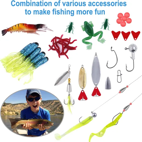 Miniatura 4 de PLUSINNO Kit de accesorios de pesca, caja de aparejos de pesca con aparejos incluidos, anzuelos de pesca, pesas de pesca, tiro dividido redondo, 78