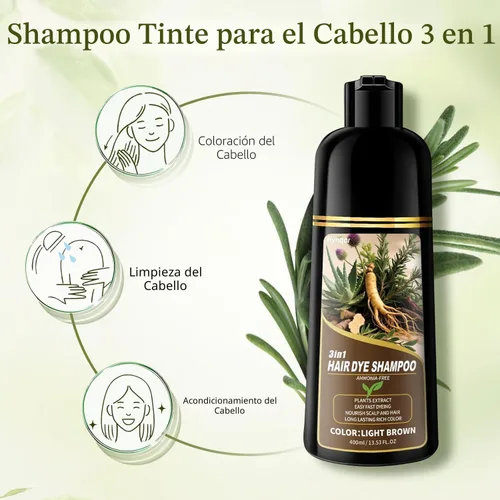 Miniatura 8 de Champú de tinte para el cabello castaño claro, 100 % cobertura de canas, champú para mujeres y hombres, sin amoníaco y sin parabenos con hierbas