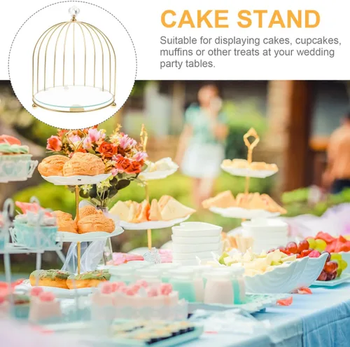 Miniatura 8 de BESTonZON Jaula de pájaros de metal dorado, soporte para cupcakes, postres para bodas, fiestas, cumpleaños, celebraciones de ducha, decoración