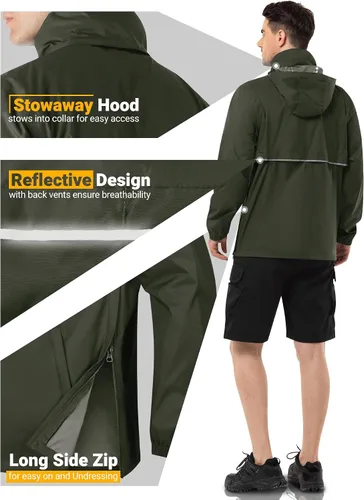 Miniatura 41 de Outdoor Ventures Chaqueta de lluvia para hombre, impermeable, ligera, plegable, para senderismo, golf, correr
