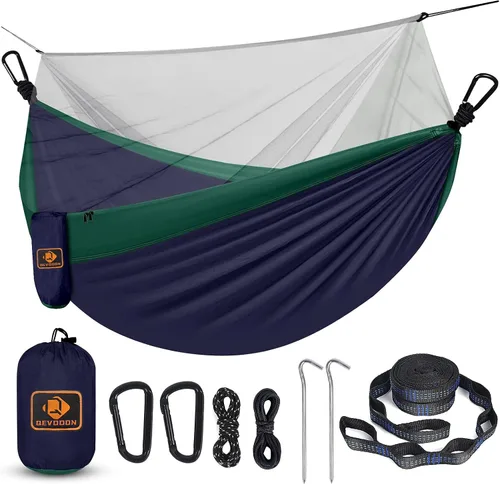 Hamaca de camping con red, hamacas ligeras portátiles de viaje con correas para árboles y mosquetones sólidos en forma de D, hamaca de nailon de