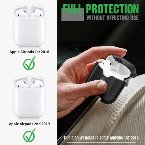 Miniatura 2 de Funda de cuero para Airpods con llavero, funda protectora de cuero vintage portátil a prueba de golpes para Apple AirPods 1 y AirPods 2 funda