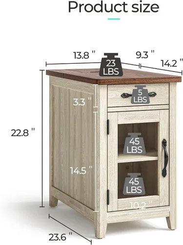 Miniatura 3 de LINSY HOME Juego de 2 mesas auxiliares con estación de carga, mesa auxiliar moderna de estilo granja para sofá, mesa de noche de madera para sala