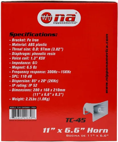 Miniatura 6 de Nippon America Bocina de alimentación TC-45 Altavoz PA de 80 vatios, blanco 11 "x 6.6