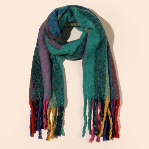Miniatura 19 de Bufanda cálida para mujer, colorida y suave, cómoda, elegante chal de pashmina para clima frío, bufanda larga de moda, borla de coleta