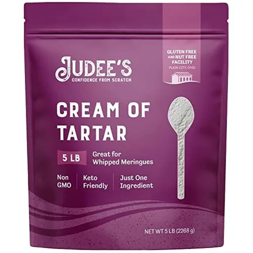 Judee's Gluten Free Cream of Tartar Powder - Sustituto de polvo de merengue y espesante de glaseado real, horneado keto y postres sin gluten,