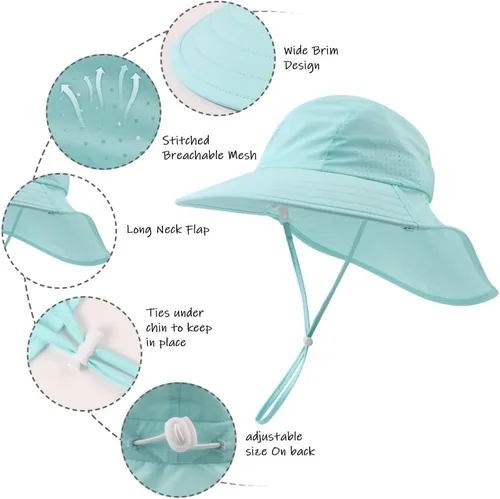 Miniatura 63 de Sombrero de verano para niños pequeños con solapa para el cuello, impermeable, sombrero de natación para niños, protección UV, sombrero de playa