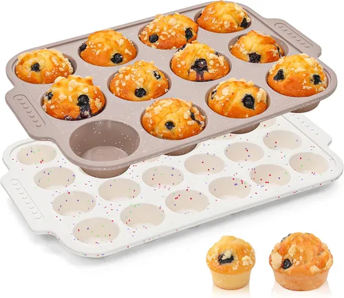 Miniatura 10 de 1 molde de silicona para magdalenas para hornear con marco reforzado de metal, bandeja antiadherente para magdalenas para horno, 12 tazas