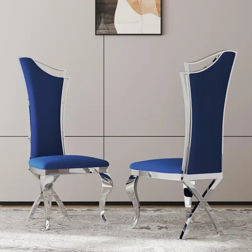 Miniatura 23 de Juego de 2 sillas con 2 sillas de comedor de piel sintética blanca, silla de cocina moderna con respaldo ovalado y patas de acero inoxidable