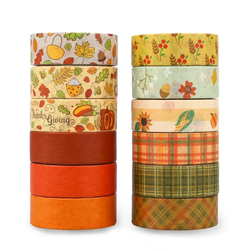 Juego de 12 rollos de cinta washi de otoño para diario de viñetas, manualidades, álbumes de recortes, envoltura de regalos, cinta decorativa