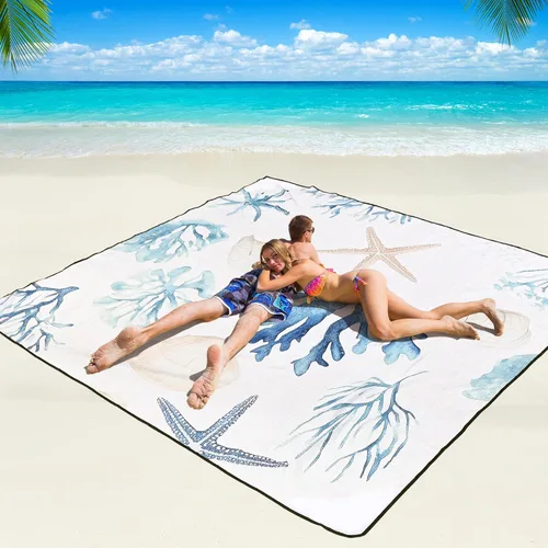 Miniatura 67 de WIWIGO Manta de playa impermeable a prueba de arena tapete de playa 79" X 83"/10'x9' para 2-8 adultos, de secado rápido, tapete de picnic al aire