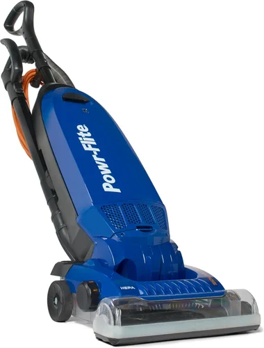 Powr-Flite Solar Reach - Aspiradora comercial empaquetada, modelo PV090-W12-U, aspiradora vertical con filtro HEPA, ajuste de altura manual ligero y
