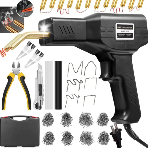 Kit de soldador de plástico mejorado de 150 W, 1000 piezas de máquina de soldadura de grapadora en caliente, kit de reparación de parachoques de