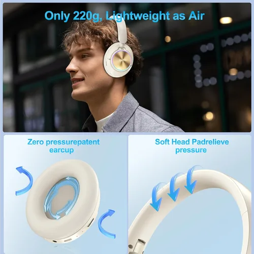 Miniatura 4 de Auriculares inalámbricos Bluetooth con cancelación de ruido con micrófono, tiempo de reproducción de 65 horas, llamadas claras, ajuste cómodo