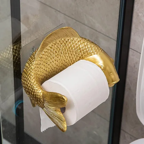 Miniatura 2 de Dispensador de rollo de pañuelos, soporte de papel higiénico de pescado dorado de lujo, estante de almacenamiento de papel de rollo de arte creativo