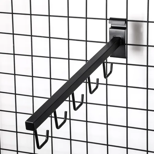 Miniatura 6 de Qunclay 5 paquetes de rejilla de alambre con 5 ganchos para pared de rejilla, ganchos en J, accesorios de tubo cuadrado para rejilla, bolsas de Negro